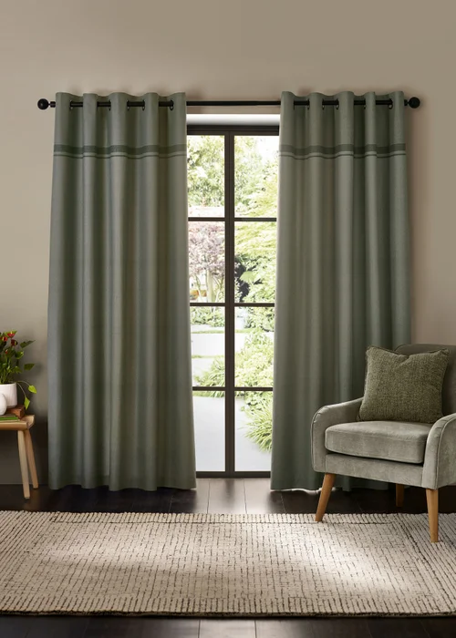Catherine Lansfield Melville Lined Eyelet Curtains Green - 46W X 54D (117x137cm) Image 2