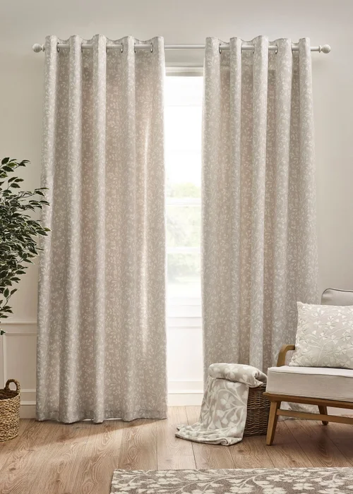 Catherine Lansfield Brooke Floral Lined Eyelet Curtains Natural - 90W X 90D (229x229cm) Image 2