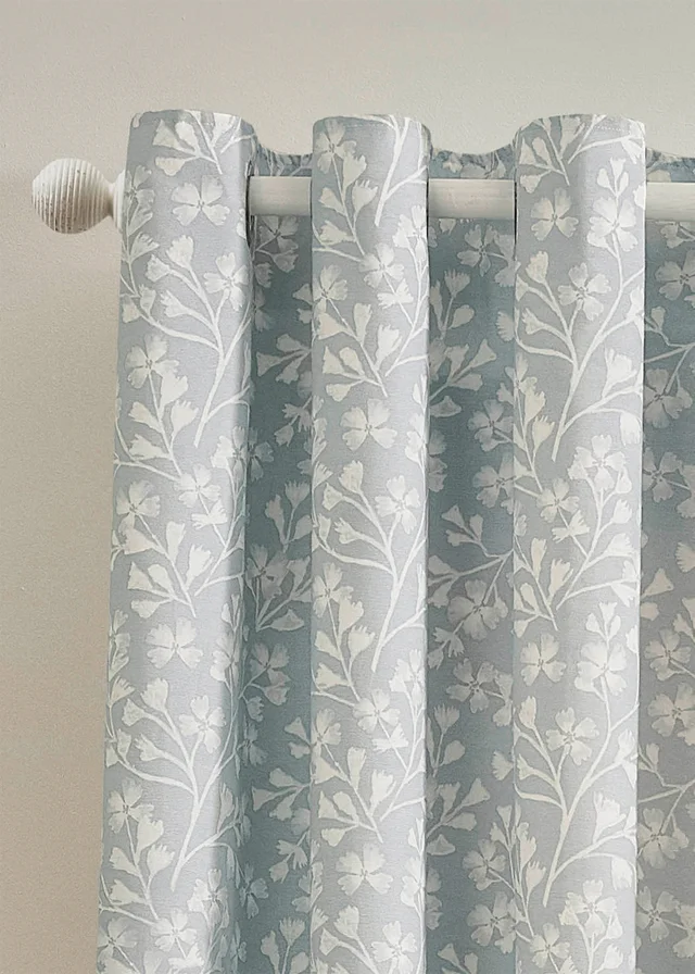 Catherine Lansfield Brooke Floral Lined Eyelet Curtains Duck egg Blue