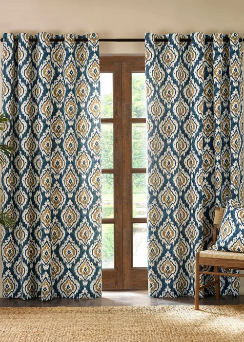 Pineapple Elephant Suri Geo Lined Eyelet Curtains Teal Green - 66W X 54D (168x137cm) Image 2