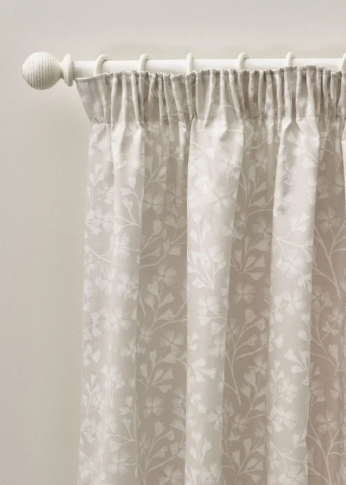 Catherine Lansfield Brooke Floral Lined Pencil Pleat Curtains Natural - 66W X 72D (168x183cm) Image 1