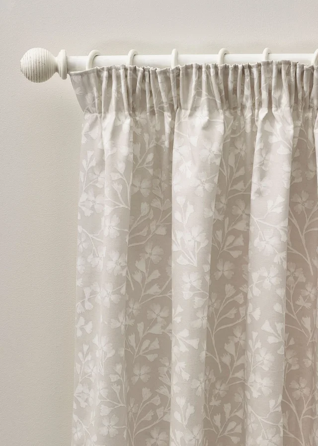 Catherine Lansfield Brooke Floral Lined Pencil Pleat Curtains Natural