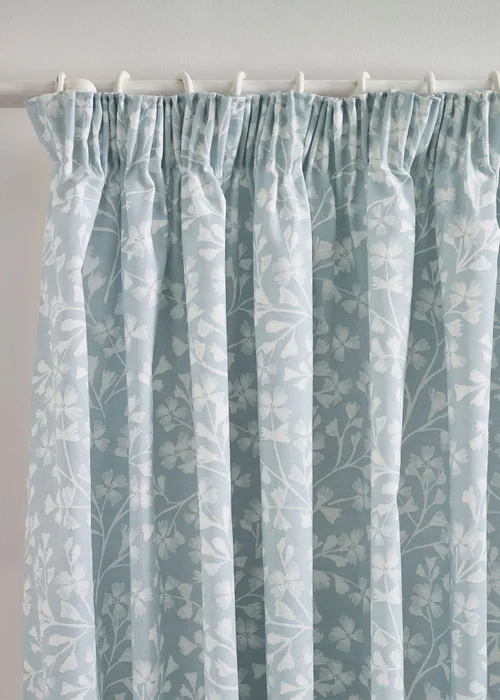 Catherine Lansfield Brooke Floral Lined Pencil Pleat Curtains Duck egg Blue - 66W X 54D (168x137cm) Image 1