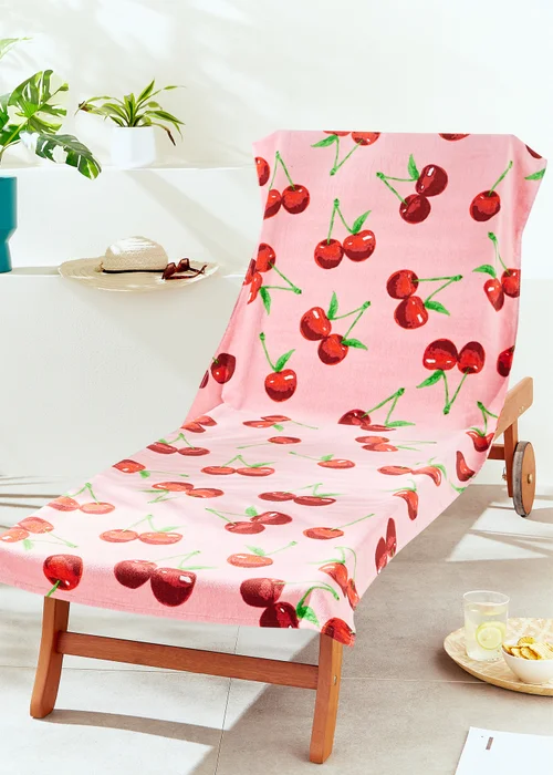 Catherine Lansfield Cherries Cotton Beach Sun Lounger Towel - One Size Image 1