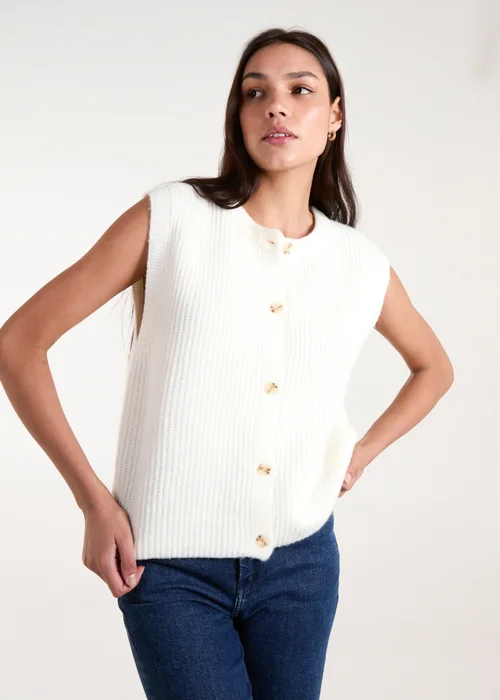 Blue Vanilla Ivory Ribbed Knit Vest - S/M Image 1