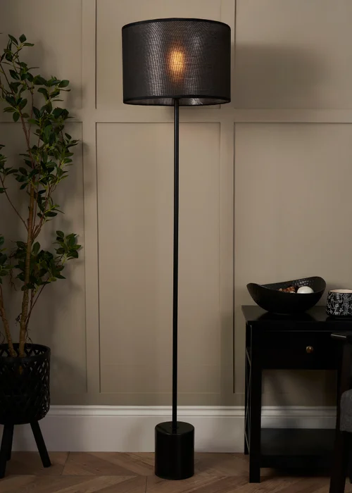 BHS Wych Marble Base Floor Lamp Black (150cm x 35cm) - One Size Image 3