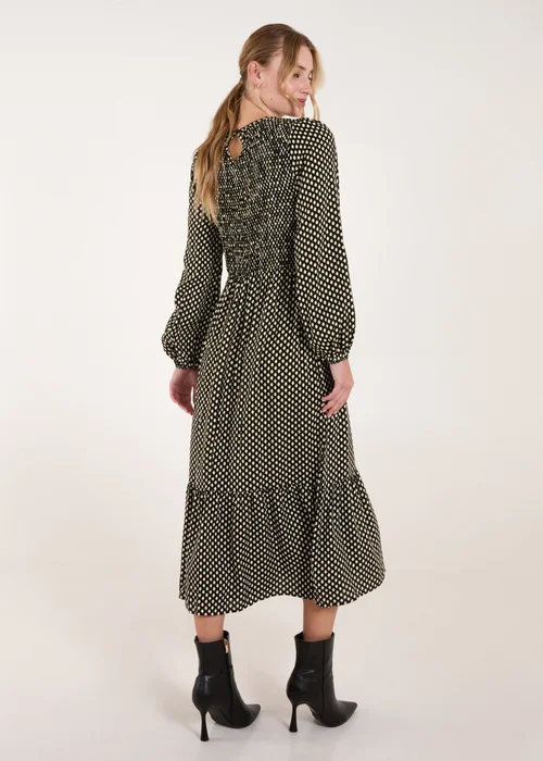 Blue Vanilla Khaki Polka Dot Shirred Cuff Sleeve Midi Dress - M Image 2