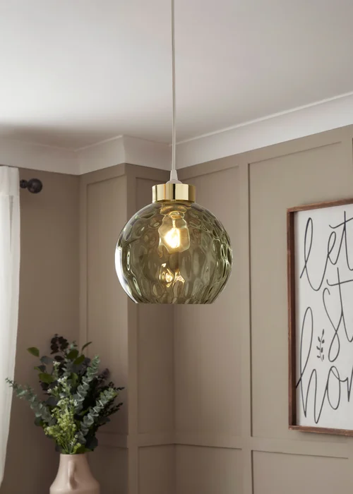 BHS Dalton Dimpled Glass Ball Easyfit Green (22cm x 25cm) - One Size Image 1