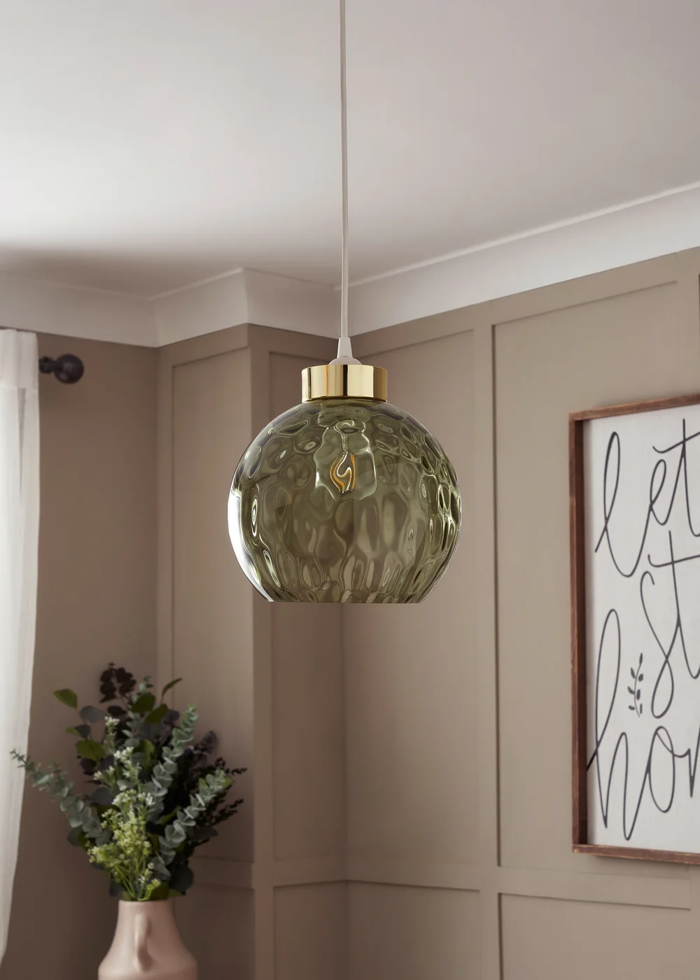 BHS Dalton Dimpled Glass Ball Easyfit Green (22cm x 25cm) - One Size Image 2