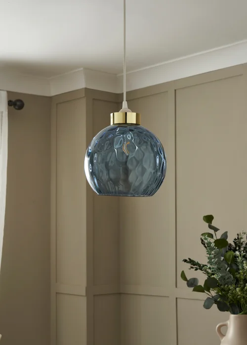 BHS Dalton Dimpled Glass Ball Easyfit Blue (22cm x 25cm) - One Size Image 2