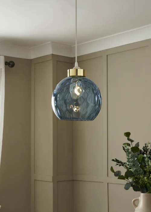 BHS Dalton Dimpled Glass Ball Easyfit Blue (22cm x 25cm) - One Size Image 1