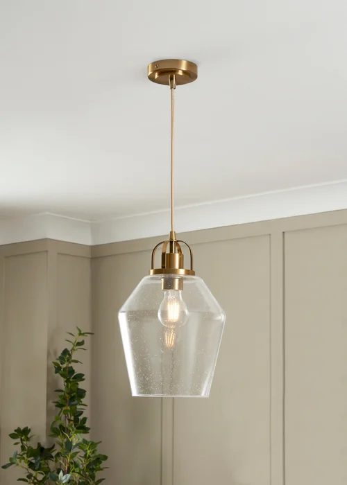 BHS Athea Brass & Bubble Glass 1 Light Pendant (40-136cm x 21cm) - One Size Image 1
