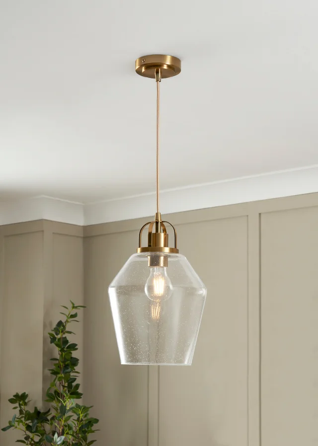 BHS Athea Brass & Bubble Glass 1 Light Pendant (40-136cm x 21cm)