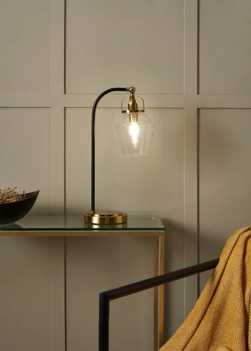 BHS Athea Brass & Bubble Glass Table Lamp (47cm x 23cm) - One Size Image 1