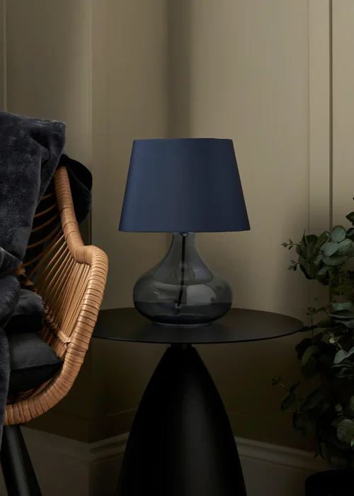 BHS Elder Glass Table Lamp Blue (33cm x 24cm) - One Size Image 2