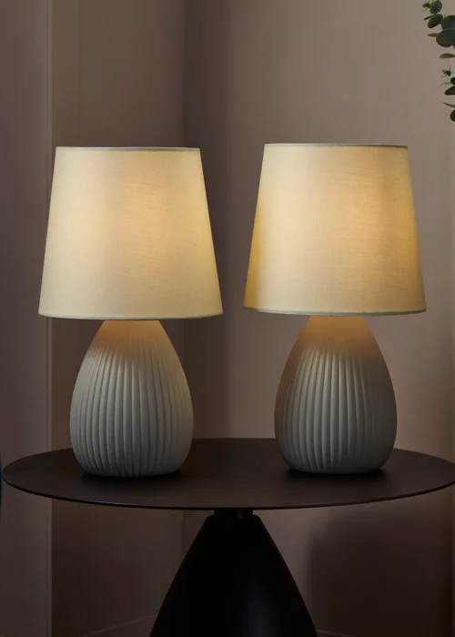 BHS Alder Teardrop Ceramic Table lamp TWIN PACK Green (32cm x 18cm) - One Size Image 3