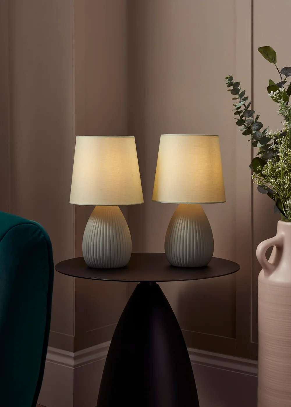 BHS Alder Teardrop Ceramic Table lamp TWIN PACK Green (32cm x 18cm) - One Size Image 1