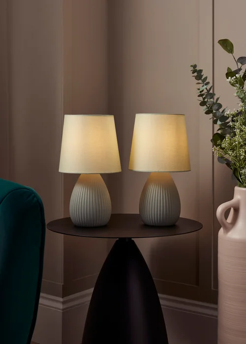 BHS Alder Teardrop Ceramic Table lamp TWIN PACK Green (32cm x 18cm) - One Size Image 1