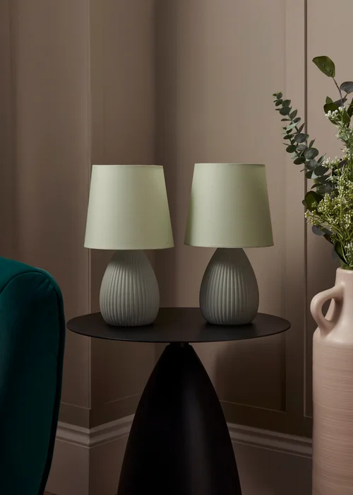 BHS Alder Teardrop Ceramic Table lamp TWIN PACK Green (32cm x 18cm) - One Size Image 2