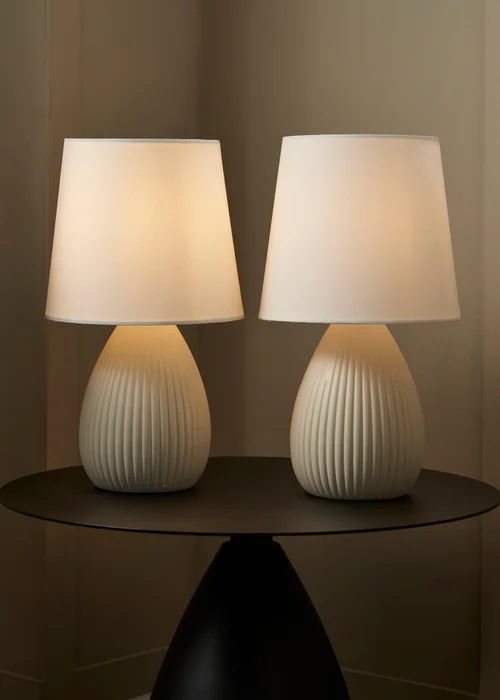 BHS Alder Teardrop Ceramic Table lamp TWIN PACK Cream (32cm x 18cm) - One Size Image 3