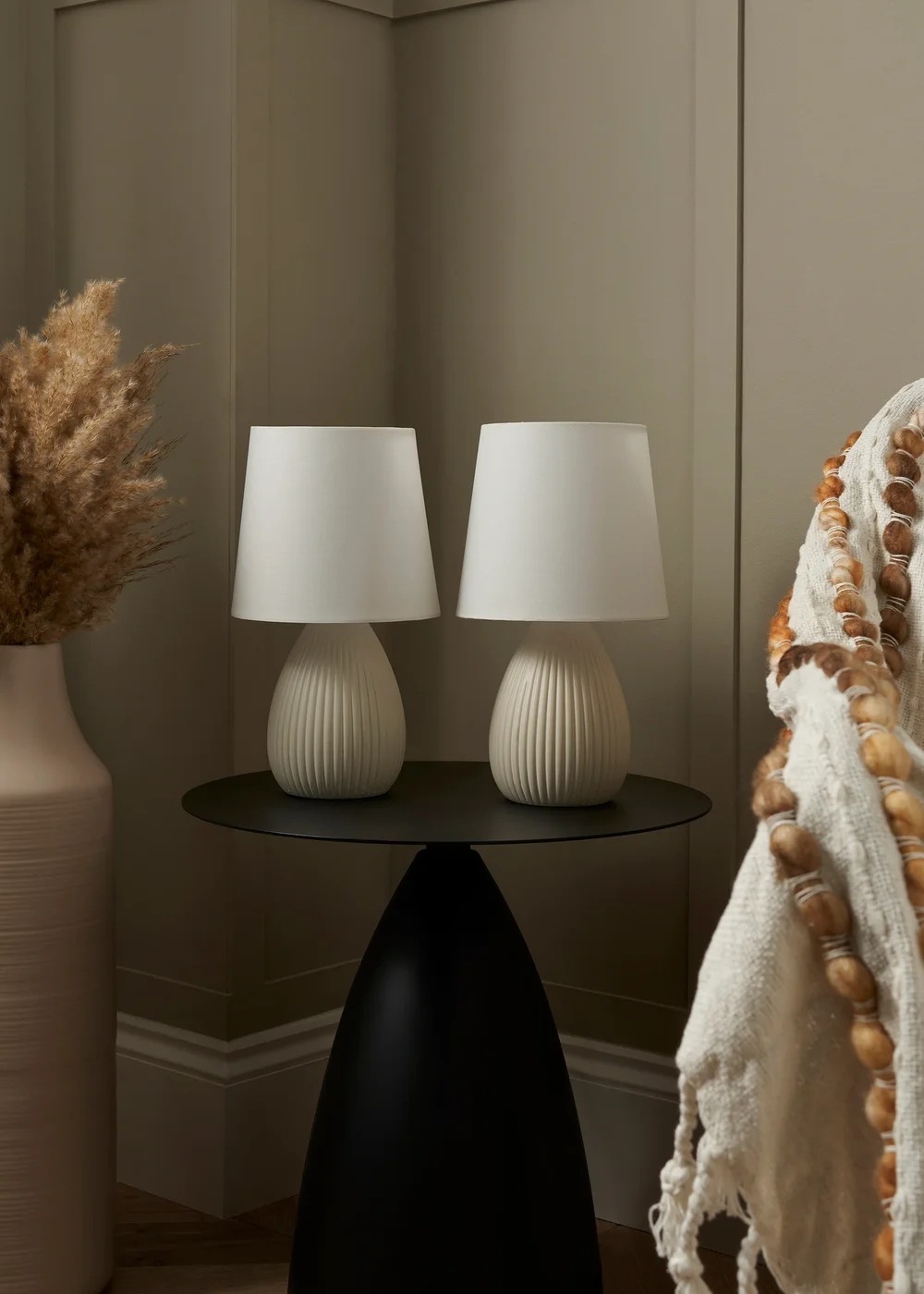 BHS Alder Teardrop Ceramic Table lamp TWIN PACK Cream (32cm x 18cm) - One Size Image 2