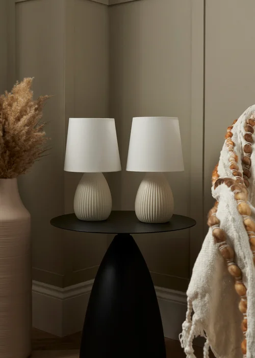 BHS Alder Teardrop Ceramic Table lamp TWIN PACK Cream (32cm x 18cm) - One Size Image 2