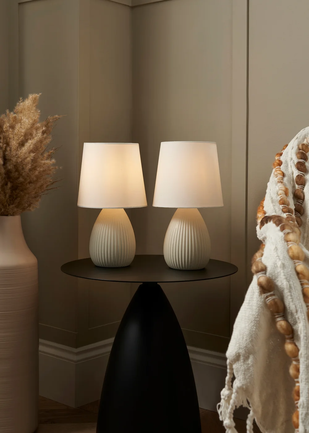 BHS Alder Teardrop Ceramic Table lamp TWIN PACK Cream (32cm x 18cm) - One Size Image 1