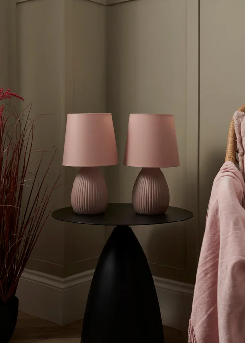 BHS Alder Teardrop Ceramic Table lamp TWIN PACK Pink (32cm x 18cm) - One Size Image 2
