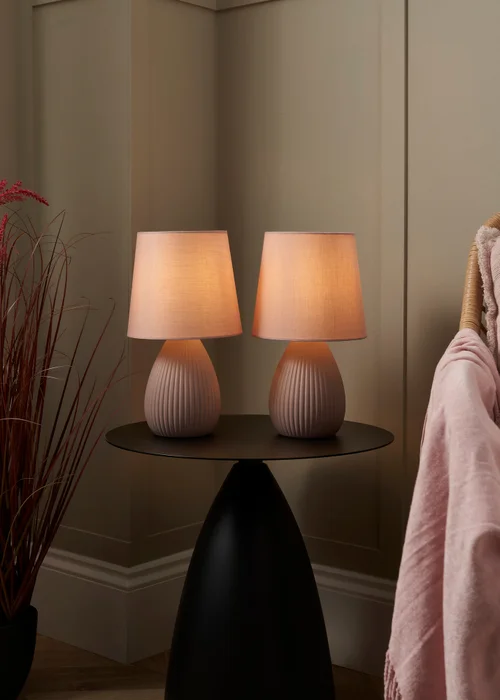 BHS Alder Teardrop Ceramic Table lamp TWIN PACK Pink (32cm x 18cm) - One Size Image 1
