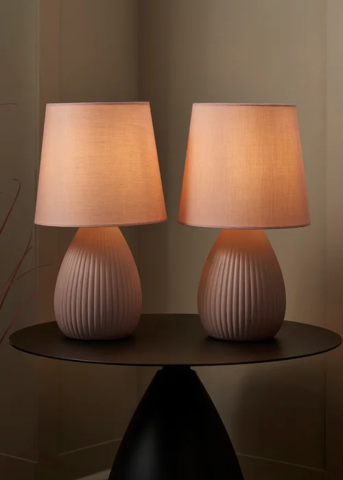 BHS Alder Teardrop Ceramic Table lamp TWIN PACK Pink (32cm x 18cm) - One Size Image 3