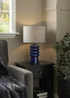 BHS Fava Ribbed Glass Table Lamp Blue (45cm x 27cm) - One Size Image 1