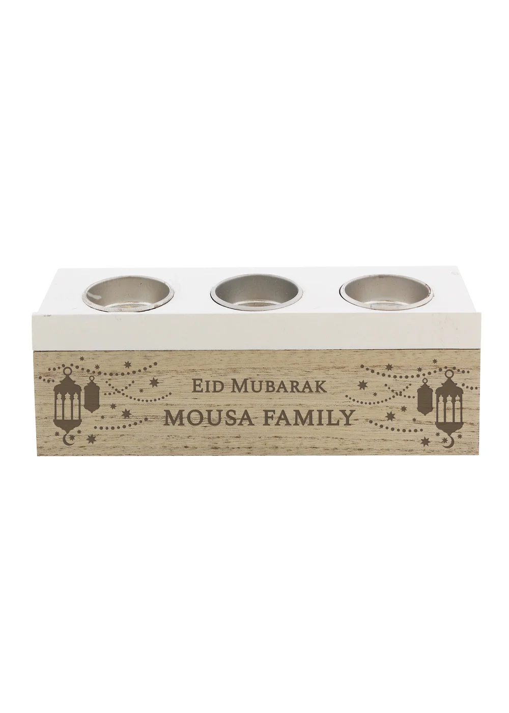 Personalised Memento Company Brown Eid & Ramadan Triple Tea Light Box - One Size Image 1