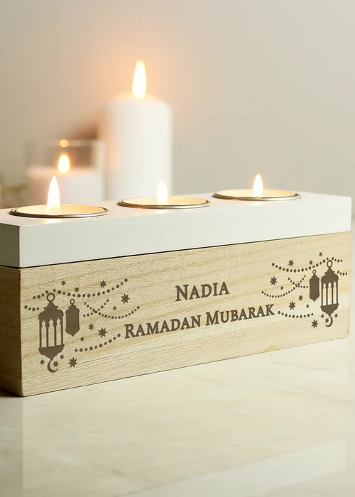 Personalised Memento Company Brown Eid & Ramadan Triple Tea Light Box - One Size Image 2