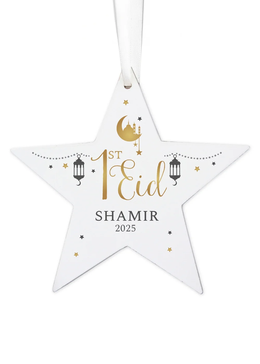 Personalised Memento Company White 1st Eid Wooden Star Decoration - One Size Image 1