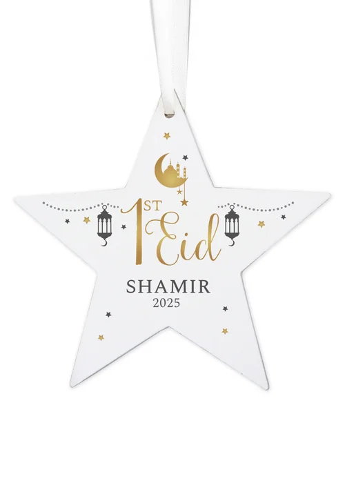 Personalised Memento Company White 1st Eid Wooden Star Decoration - One Size Image 1
