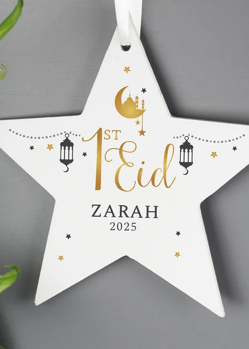 Personalised Memento Company White 1st Eid Wooden Star Decoration - One Size Image 2
