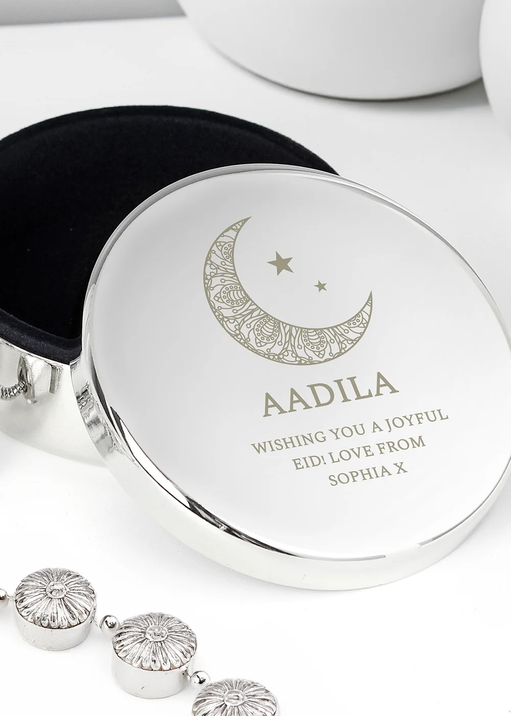 Personalised Memento Company Silver Eid & Ramadan Round Trinket Box - One Size Image 2