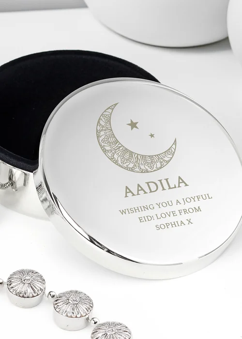 Personalised Memento Company Silver Eid & Ramadan Round Trinket Box - One Size Image 2