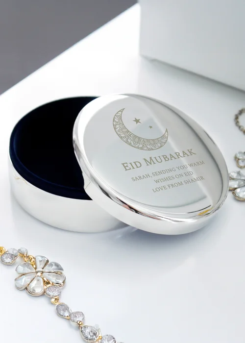 Personalised Memento Company Silver Eid & Ramadan Round Trinket Box - One Size Image 3
