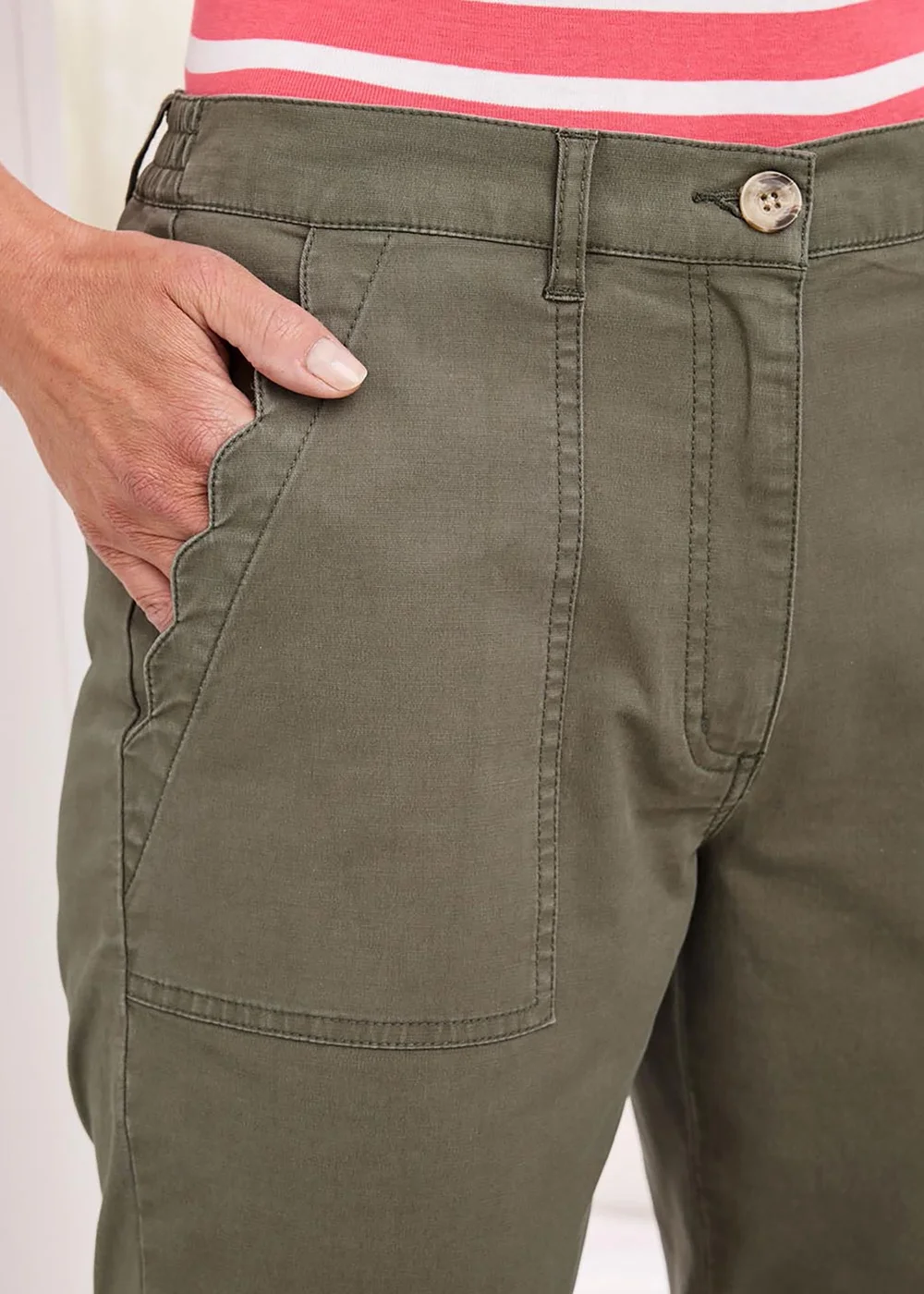 Cotton Traders Mid Khaki Scalloped Pocket Twill Chino Trousers - 12/L27 Image 3