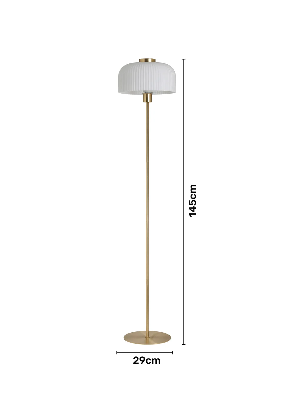 BHS Costa Brass Floor Lamp with Ribbed White glass (145cm x 29cm) - One Size Image 6