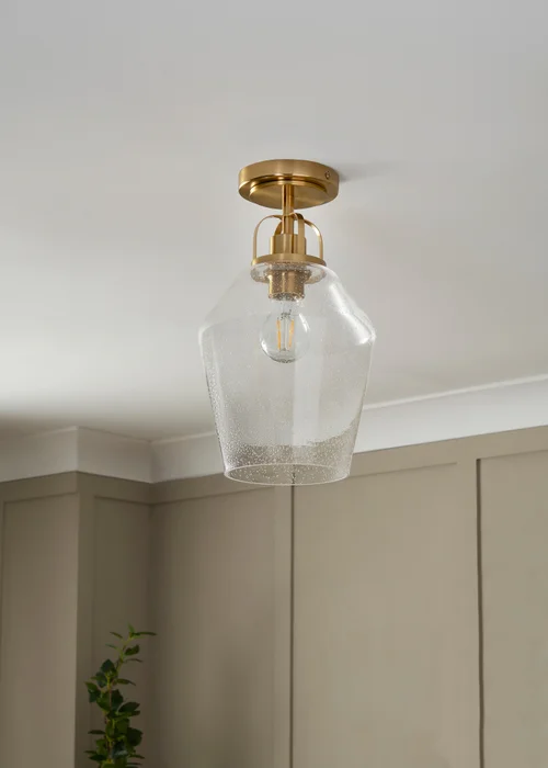 BHS Athea Brass & Bubble Glass 1 Light Flush (35cm x 21cm) - One Size Image 2
