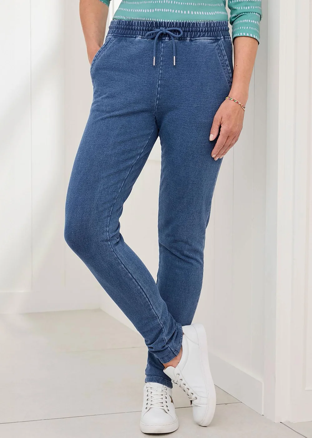 Cotton Traders Pale Blue Jersey Denim Joggers - 20/l27 Image 1