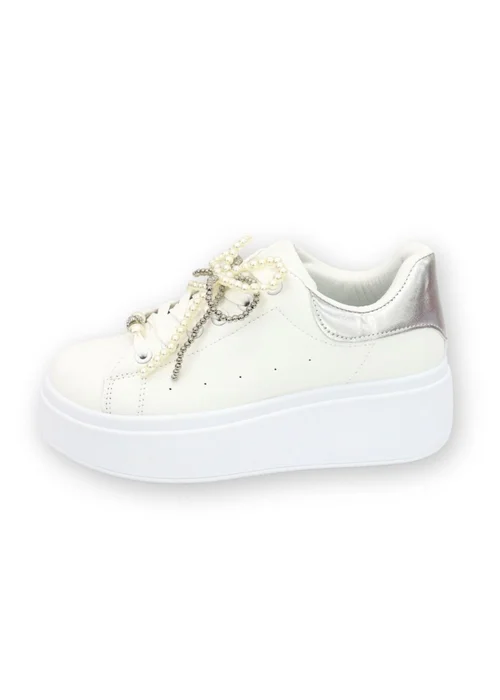 Love Lemonade Silver Sparkly Pearl Bow Chunky Trainers - Size 3 Image 4
