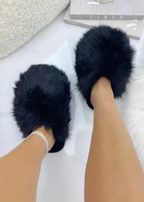 Love Lemonade Black Ultimate Cosy Fluffy Slippers - Size 6 Image 2