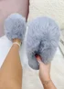 Love Lemonade Grey Ultimate Cosy Fluffy Slippers - Size 6 Image 1
