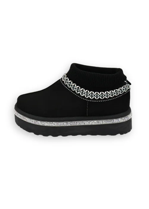 Love Lemonade Black Sparkly Stretch Warmer Mini Snugg Boots - Size 4 Image 3