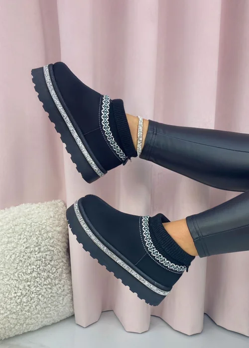 Love Lemonade Black Sparkly Stretch Warmer Mini Snugg Boots - Size 4 Image 2