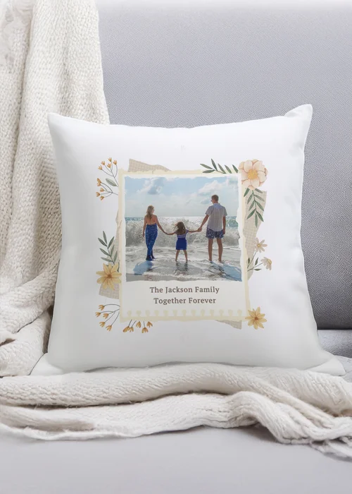 Personalised Memento Company Photo Upload Floral White Cushion & Insert - One Size Image 1