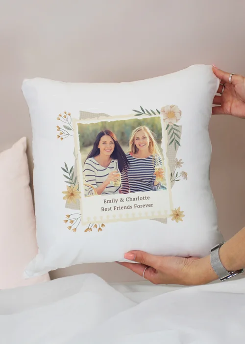 Personalised Memento Company Photo Upload Floral White Cushion & Insert - One Size Image 2